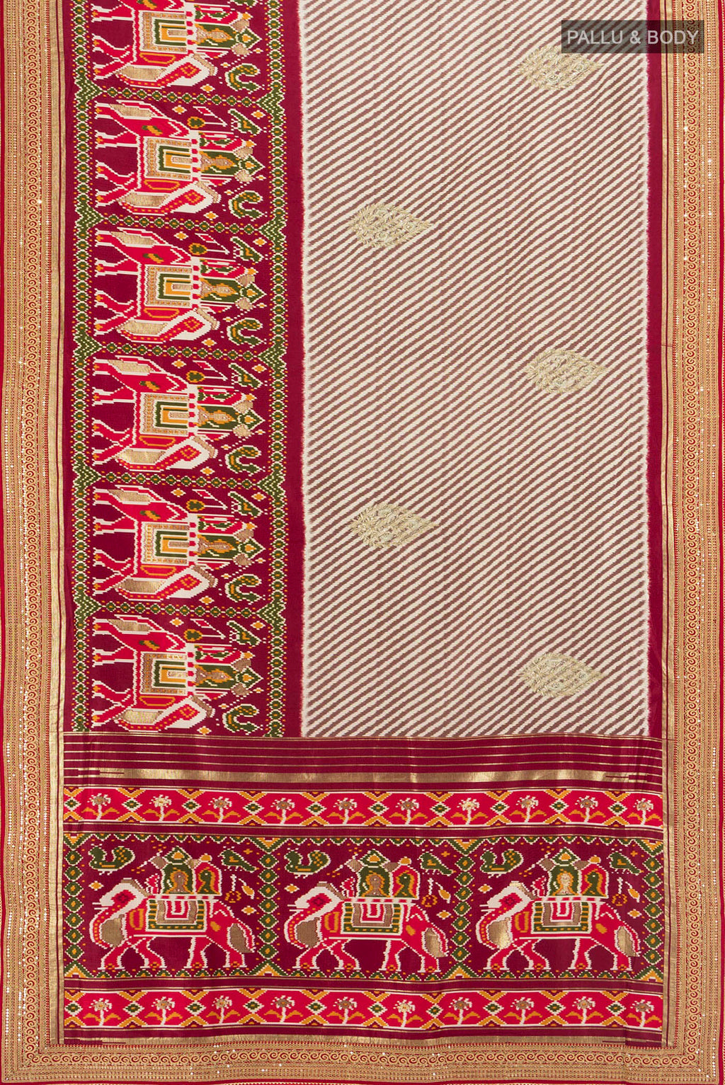 Flat view of Multi Color Art Silk Saree with Embroidery on the body and Embroidery Border. 