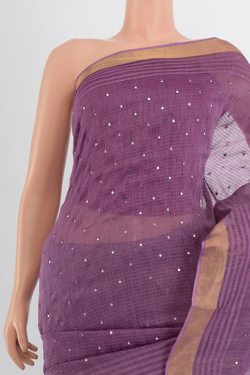 Border image of Violet Tussar Silk Saree with Embroidery on the body and Silk Border. 