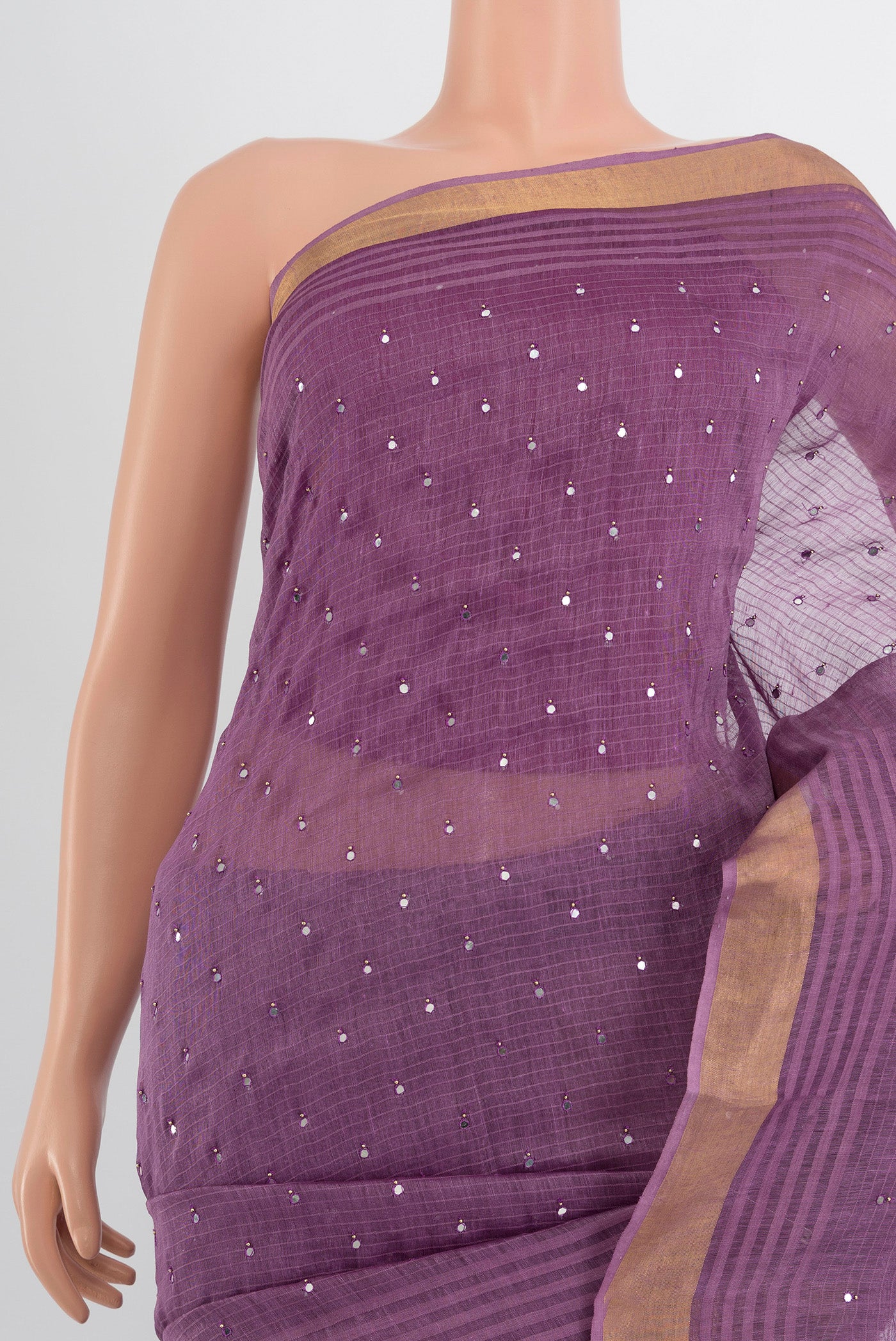 Border image of Violet Tussar Silk Saree with Embroidery on the body and Silk Border. 