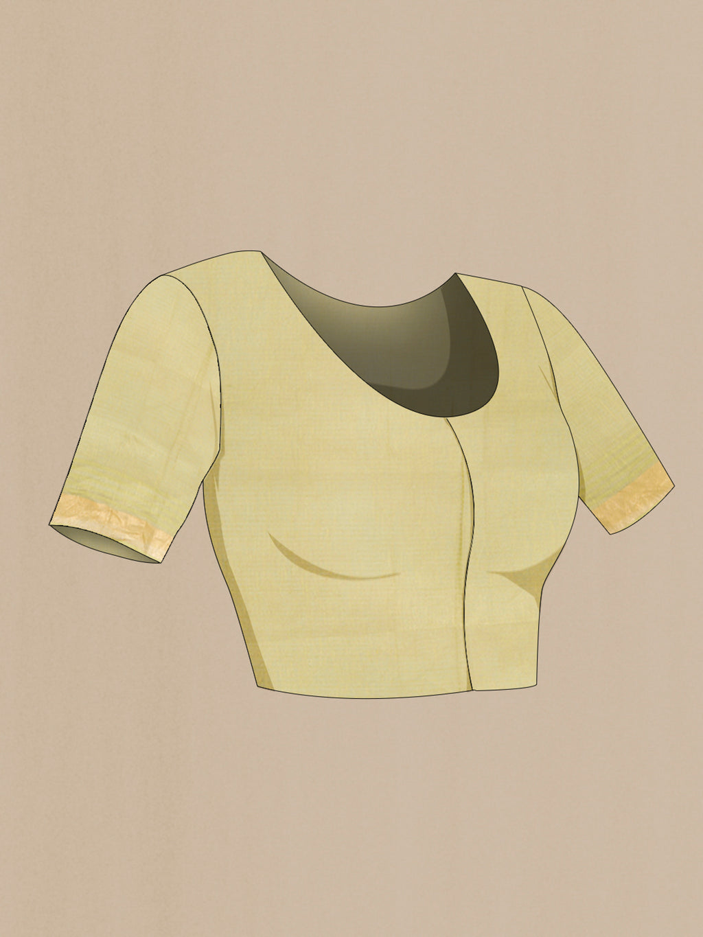 Close up image of the blouse of Light Green Tussar Silk Saree with Embroidery on the body and Silk Border. 