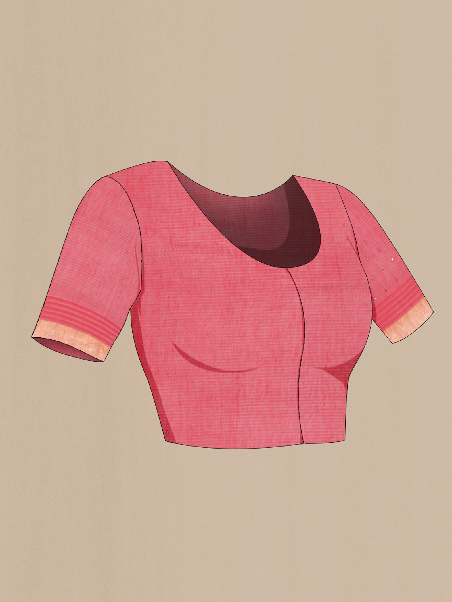 Close up image of the blouse of Bronze Tussar Silk Saree with Embroidery on the body and Silk Border. 