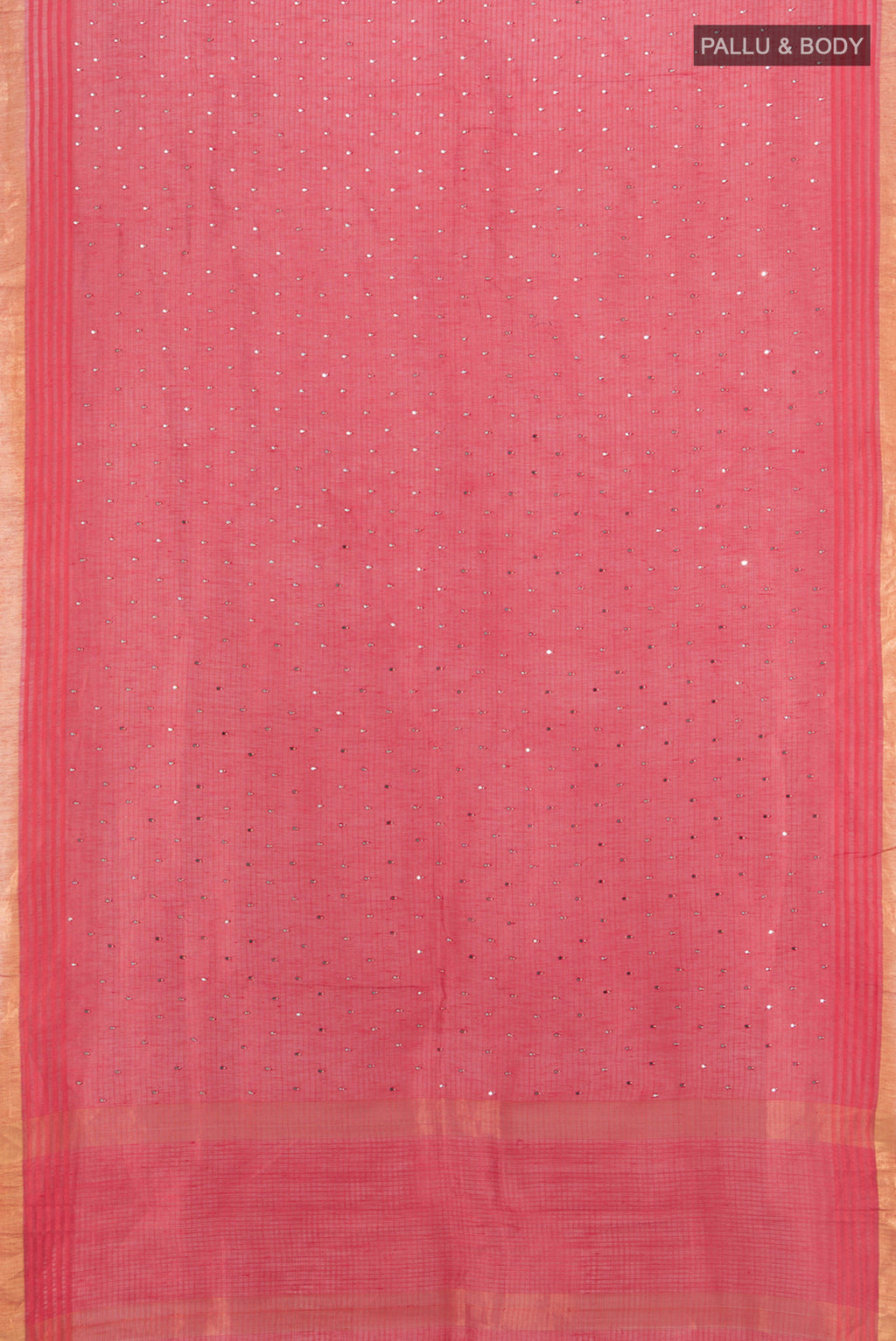 Flat view of Bronze Tussar Silk Saree with Embroidery on the body and Silk Border. 