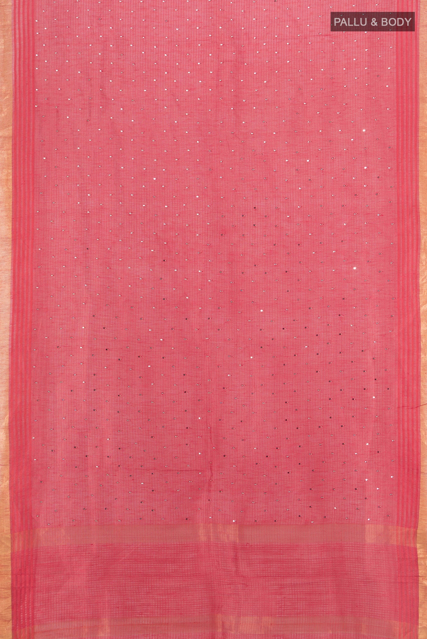 Flat view of Bronze Tussar Silk Saree with Embroidery on the body and Silk Border. 