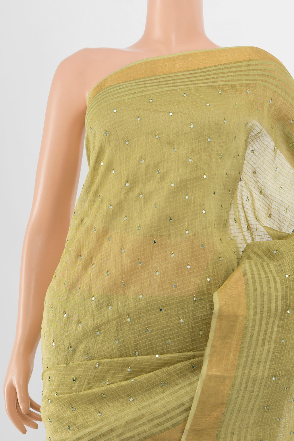 Border image of Light Green Tussar Silk Saree with Embroidery on the body and Silk Border. 