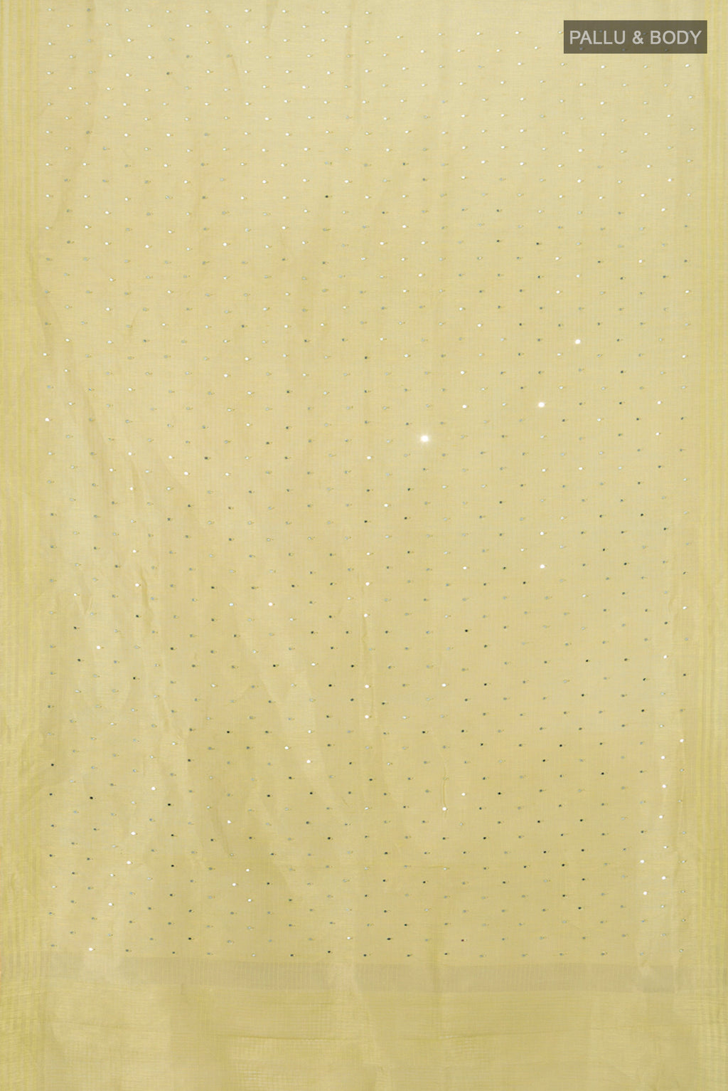 Flat view of Light Green Tussar Silk Saree with Embroidery on the body and Silk Border. 