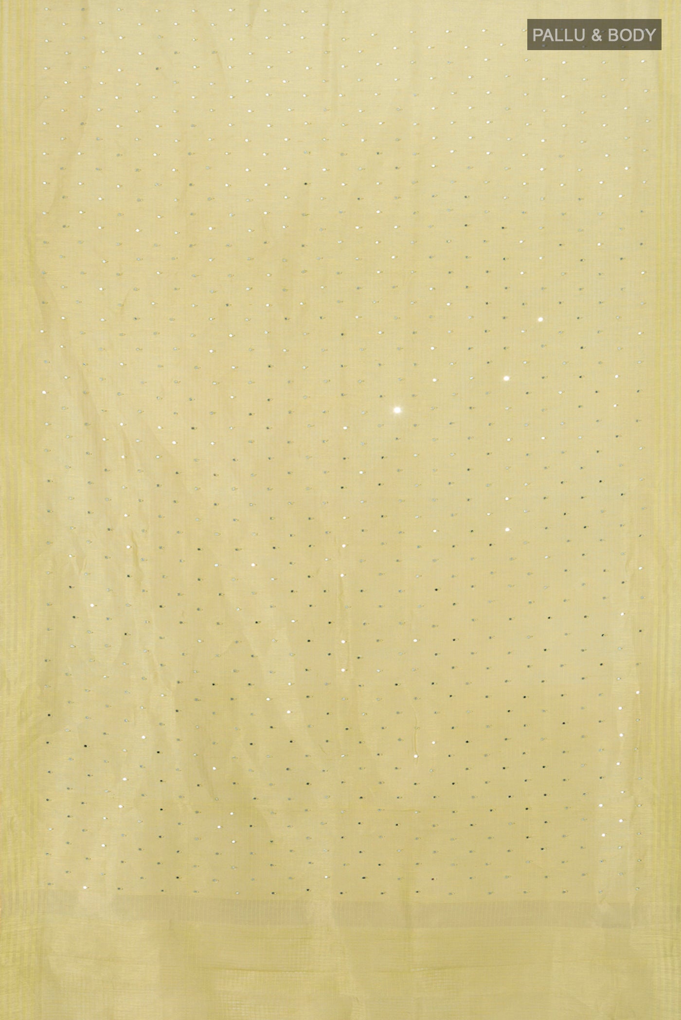 Flat view of Light Green Tussar Silk Saree with Embroidery on the body and Silk Border. 