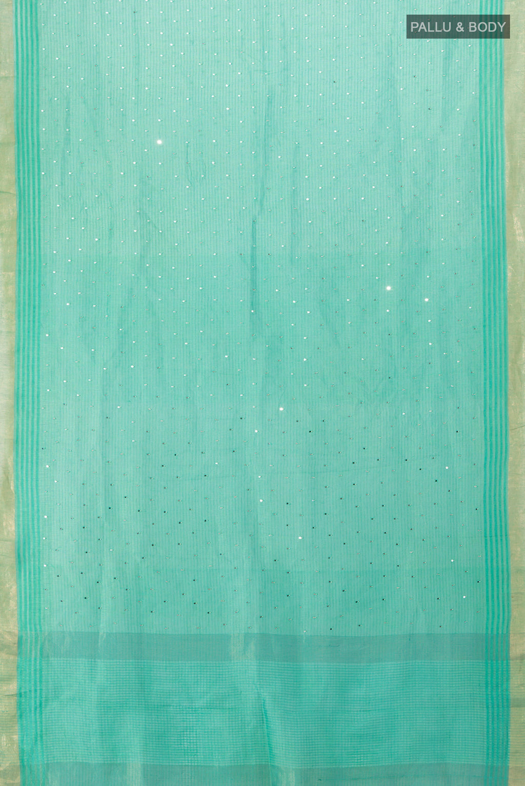 Flat view of Sky Blue Tussar Silk Saree with Embroidery on the body and Silk Border. 