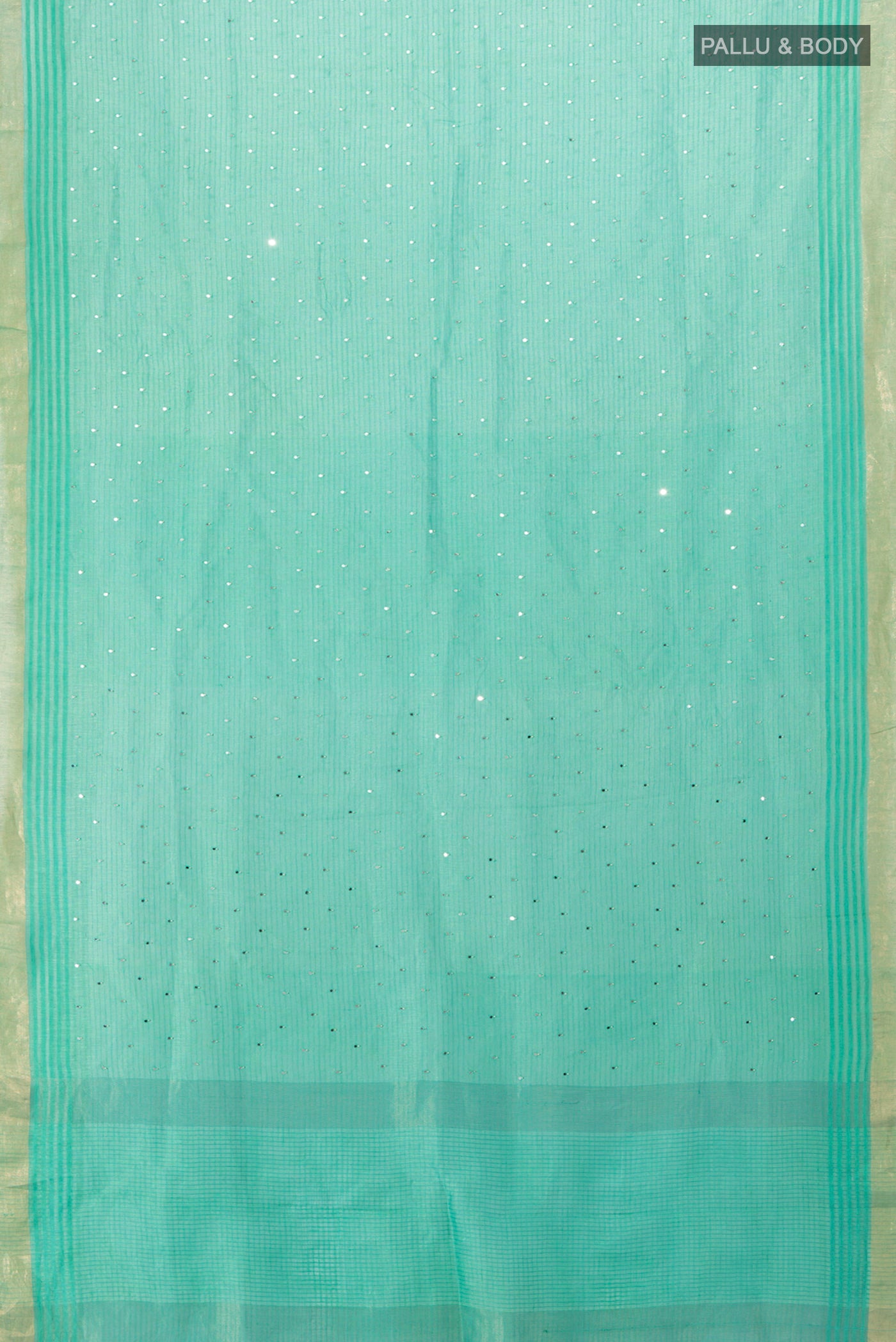 Flat view of Sky Blue Tussar Silk Saree with Embroidery on the body and Silk Border. 