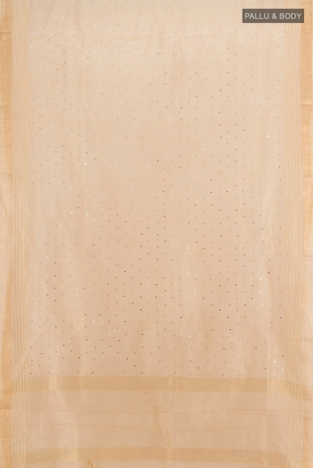 Flat view of Sandal Tussar Silk Saree with Embroidery on the body and Zari Border. 