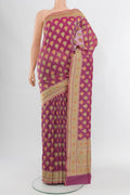 Purple Banarasi Silk Saree with Zari Butta on the body and Zari Border.  displayed on a mannequin