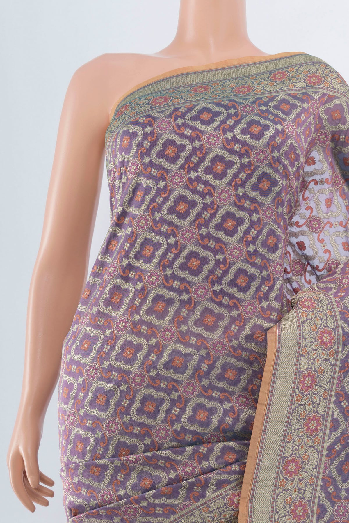 Border image of Multi Color Banarasi Silk Saree with Zari Butta on the body and Silk Border. 