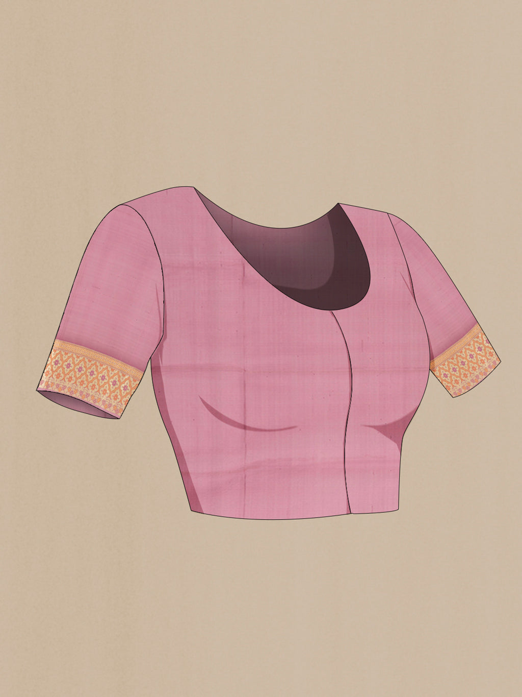 Close up image of the blouse of Bronze Banarasi Silk Saree with Zari Butta on the body and Silk Border. 