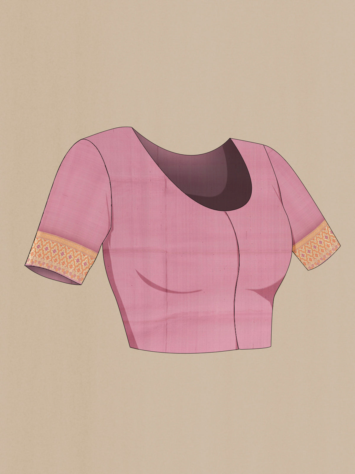 Close up image of the blouse of Bronze Banarasi Silk Saree with Zari Butta on the body and Silk Border. 