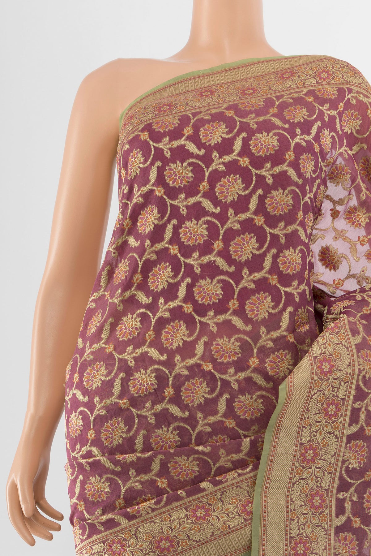 Border image of Bronze Banarasi Silk Saree with Zari Butta on the body and Silk Border. 