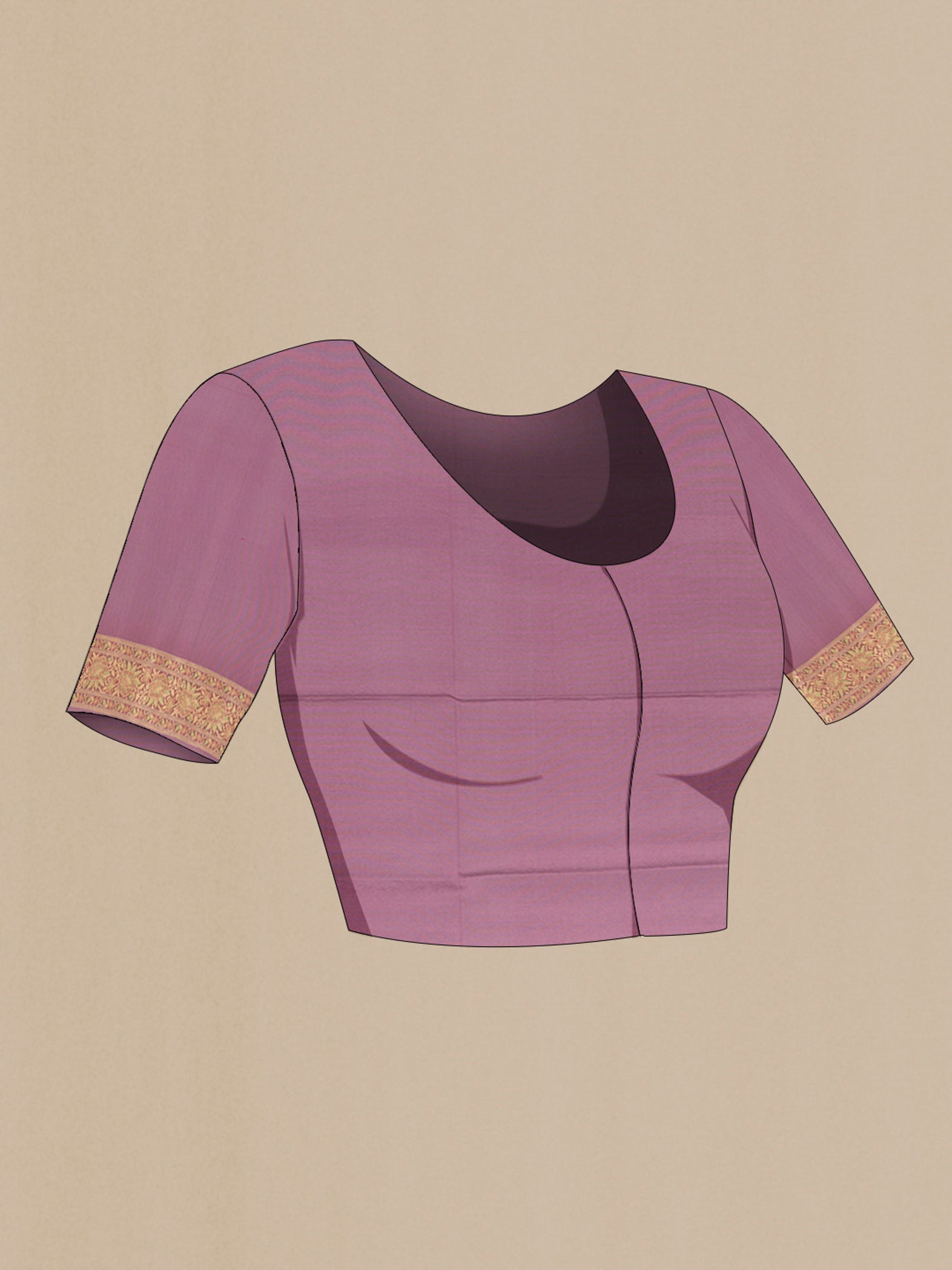 Close up image of the blouse of Bronze Banarasi Silk Saree with Zari Butta on the body and Silk Border. 