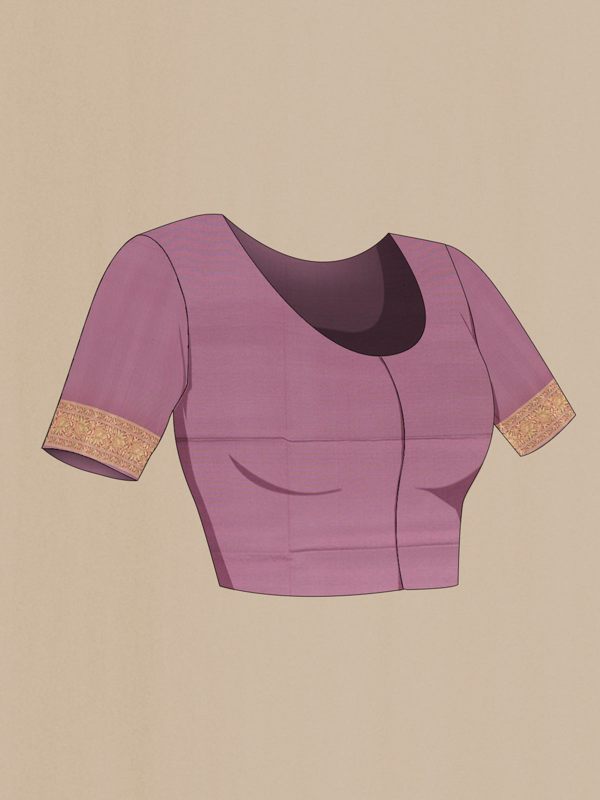 Close up image of the blouse of Bronze Banarasi Silk Saree with Zari Butta on the body and Silk Border. 