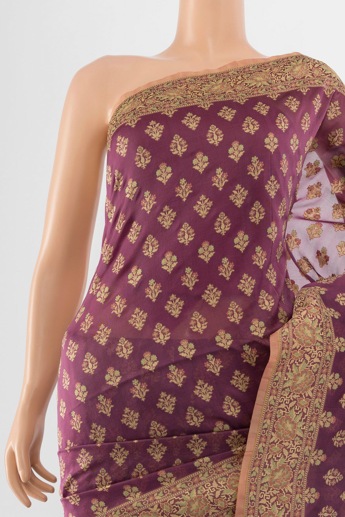 Border image of Bronze Banarasi Silk Saree with Zari Butta on the body and Silk Border. 