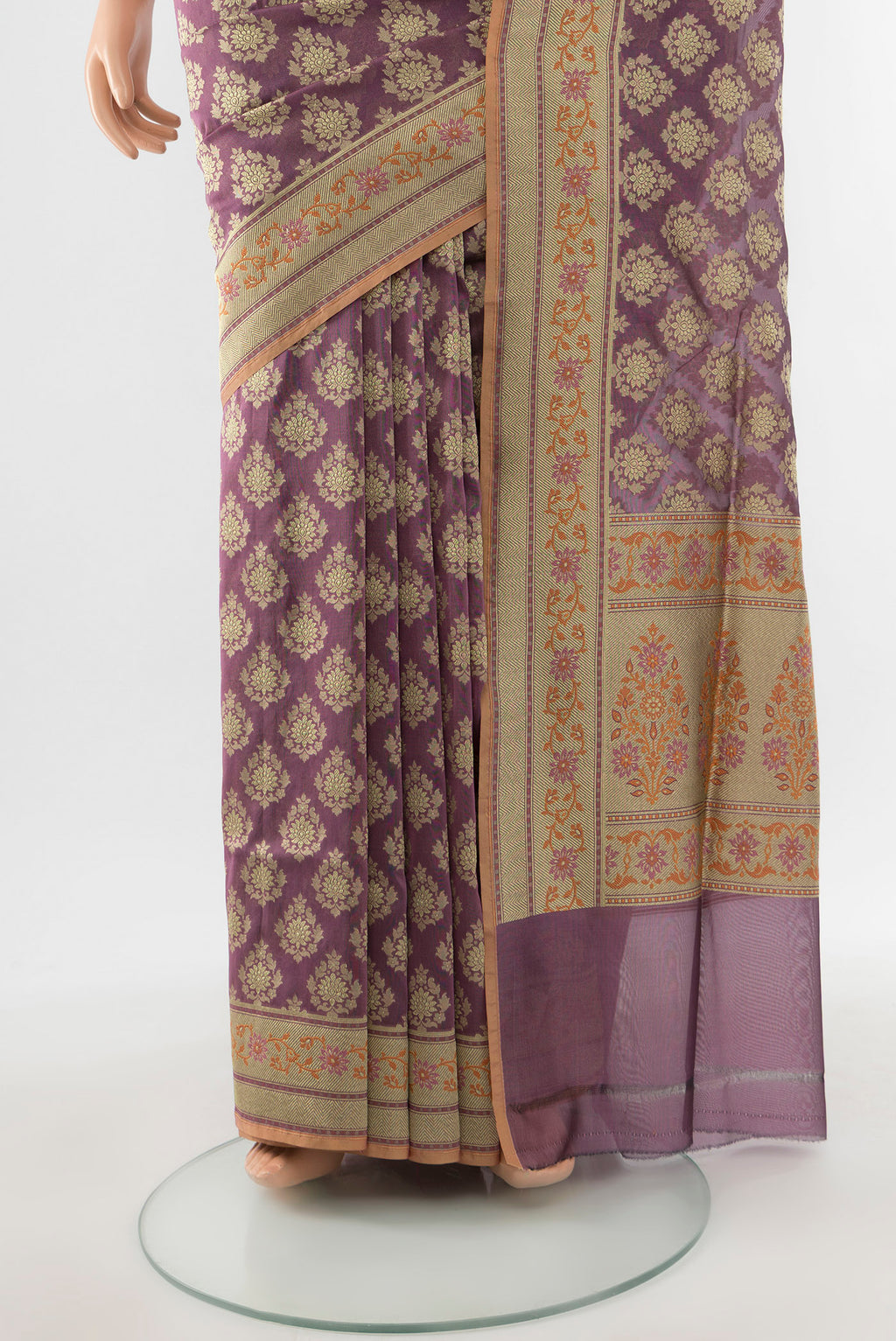 Pleats and pallu of Bronze Banarasi Silk Saree with Zari Butta on the body and Silk Border. 