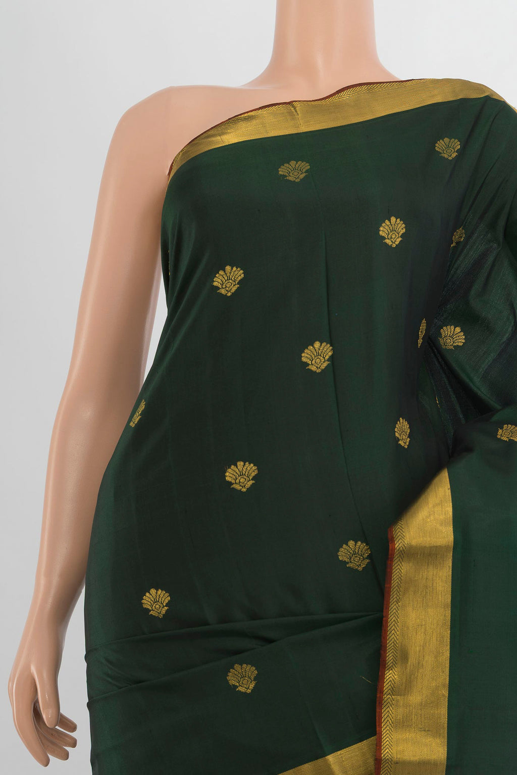 Border image of Pure Silk Pure Zari Sea Green Kanjivaram Saree with Zari Butta on the body and Silk Border. 