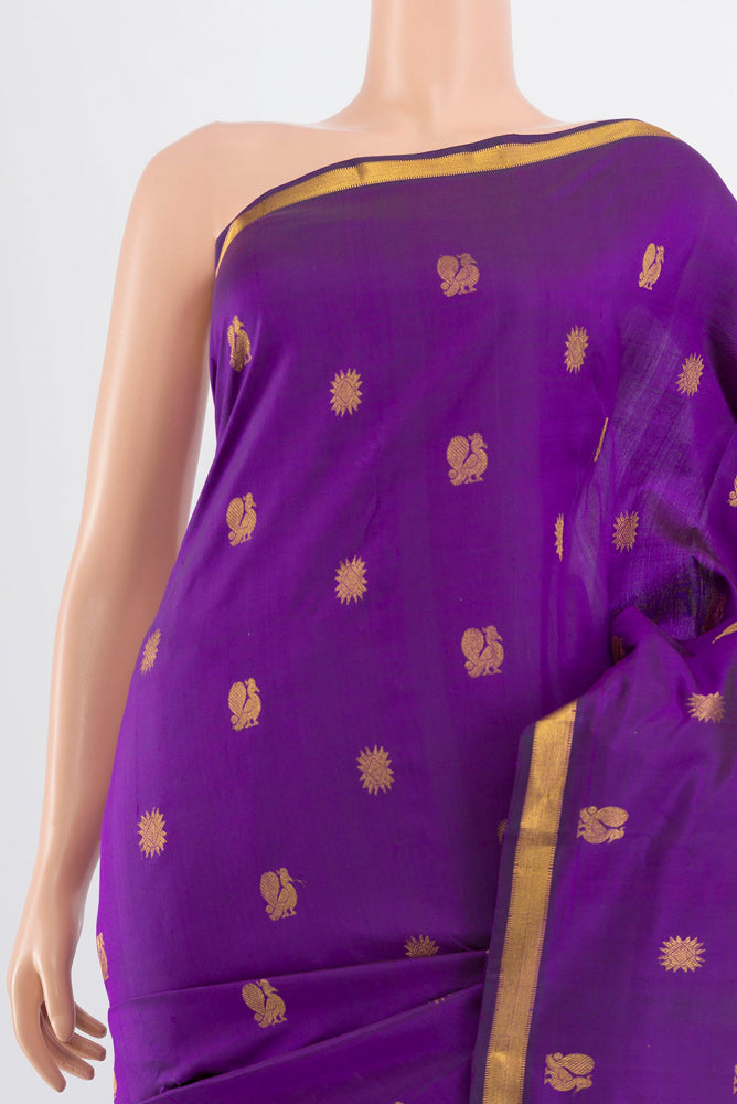 Border image of Violet Kanjivaram Silk Saree with Zari Butta on the body and Silk Border. 