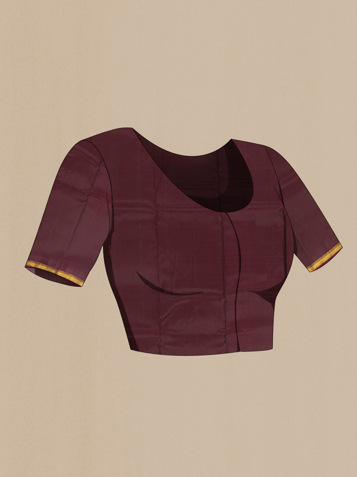 Close up image of the blouse of Pure Silk Coffee Brown Kanchipuram Saree with Plain Body and Zari Border. 