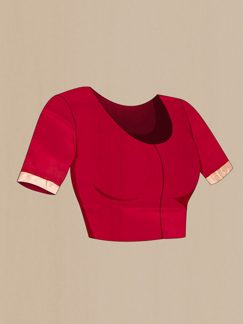 Close up image of the blouse of Red Banarasi Katan Silk Saree with Zari Butta on the body and Silk Border. 