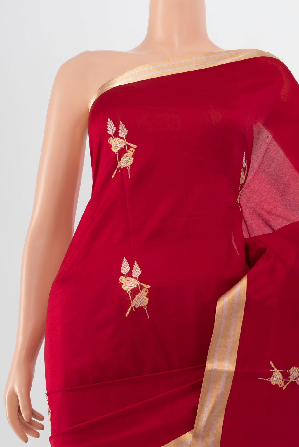 Border image of Red Banarasi Katan Silk Saree with Zari Butta on the body and Silk Border. 