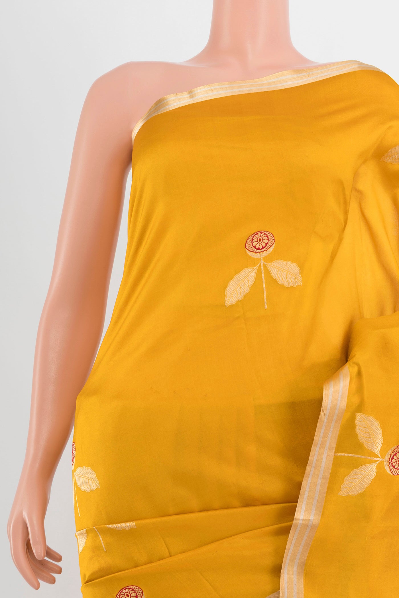 Border image of Mustard Banarasi Katan Silk Saree with Zari Butta on the body and Silk Border. 