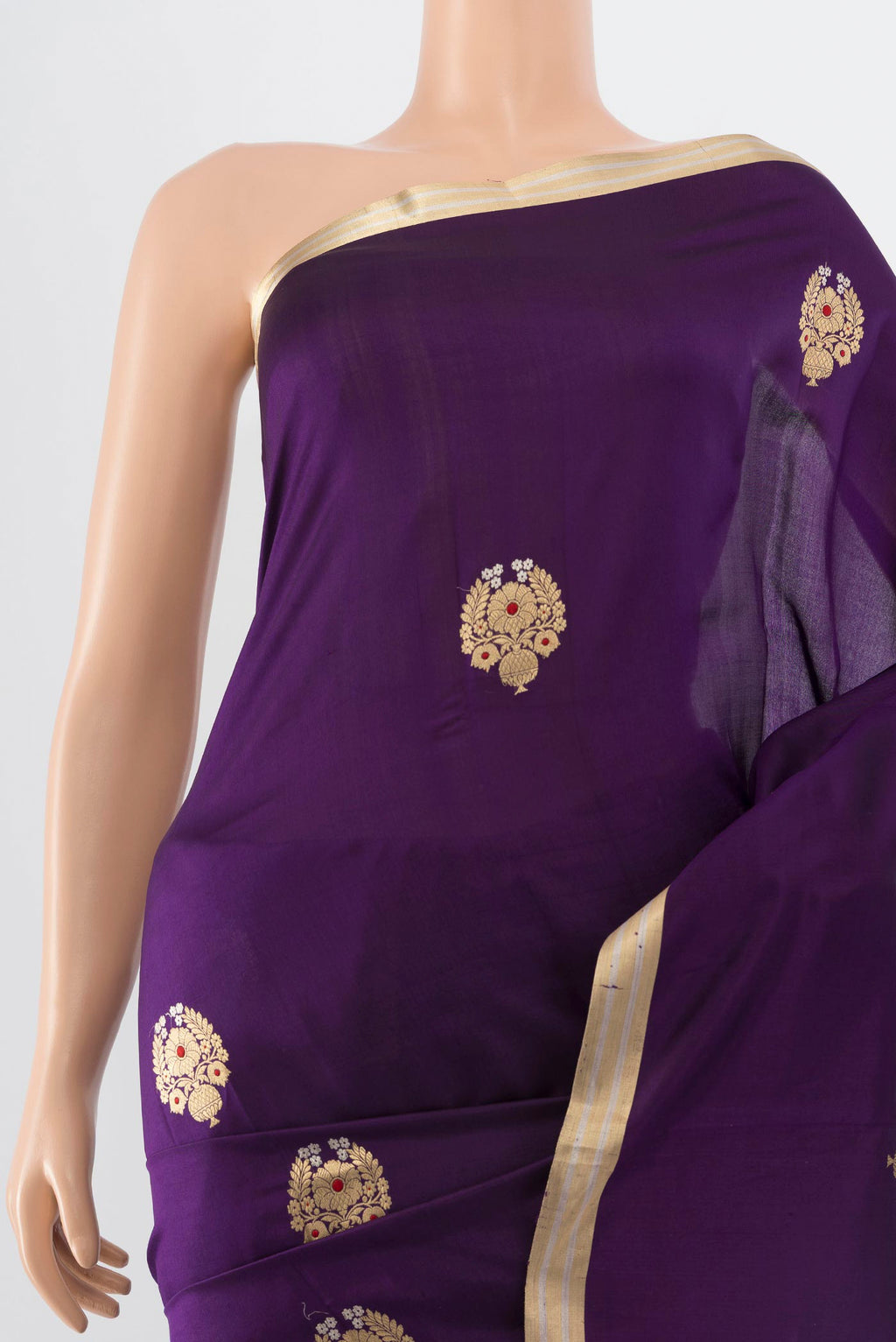 Border image of Violet Banarasi Katan Silk Saree with Zari Butta on the body and Silk Border. 