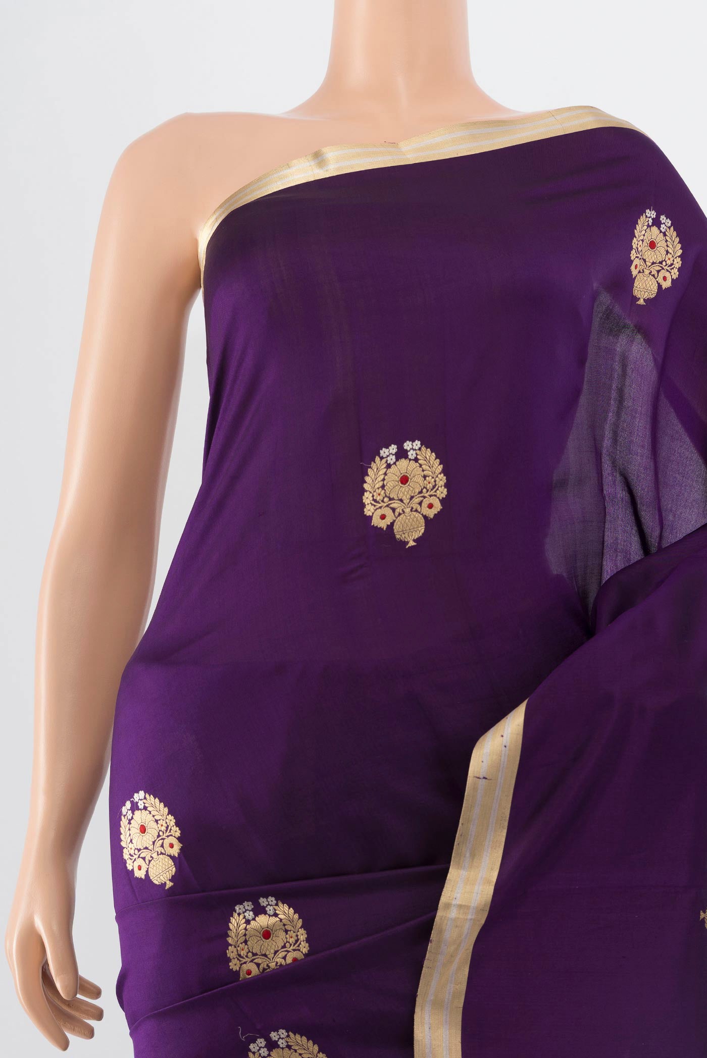 Border image of Violet Banarasi Katan Silk Saree with Zari Butta on the body and Silk Border. 