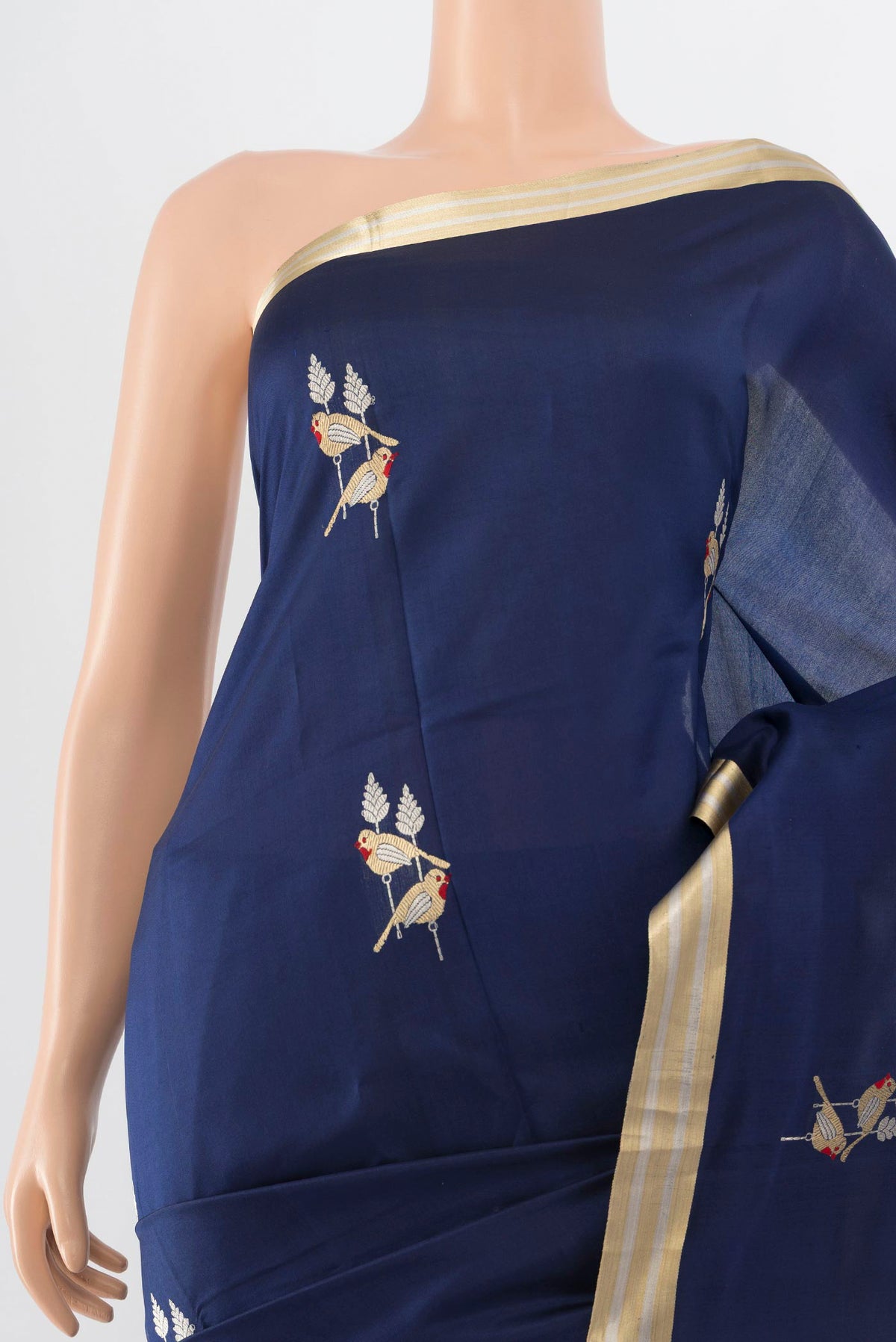Border image of Navy Blue Banarasi Katan Silk Saree with Zari Butta on the body and Silk Border. 
