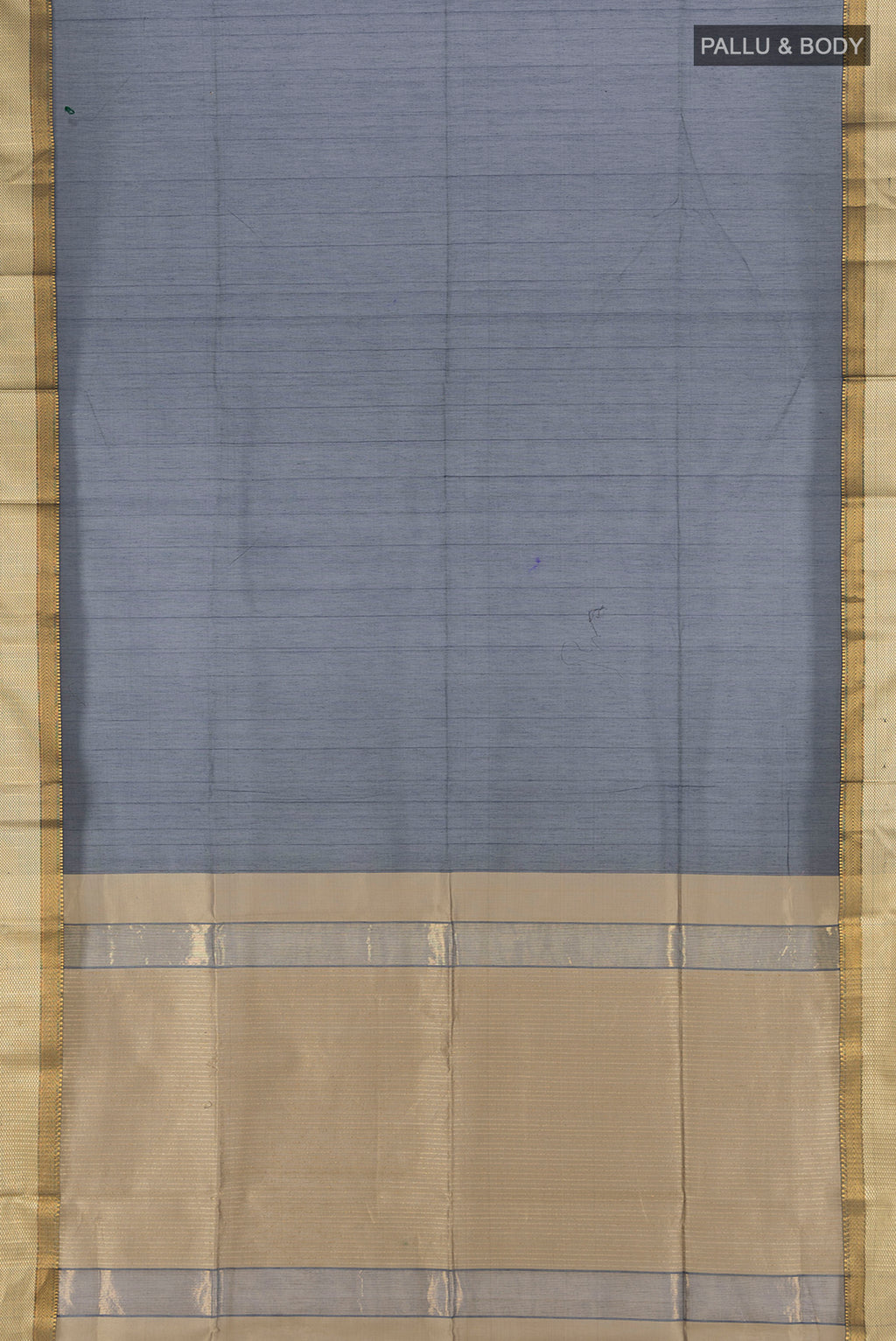 Flat view of Navy Blue Maheshwari Silk Cotton Saree with Plain Body and Silk Border. 