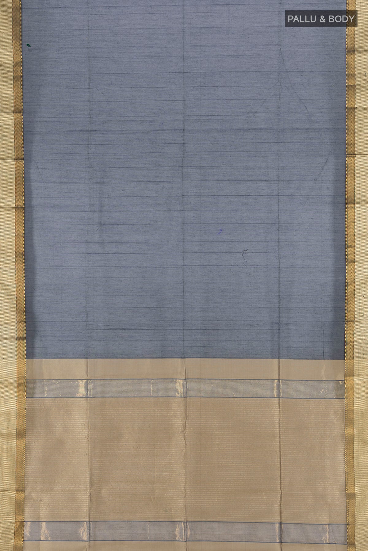 Flat view of Navy Blue Maheshwari Silk Cotton Saree with Plain Body and Silk Border. 