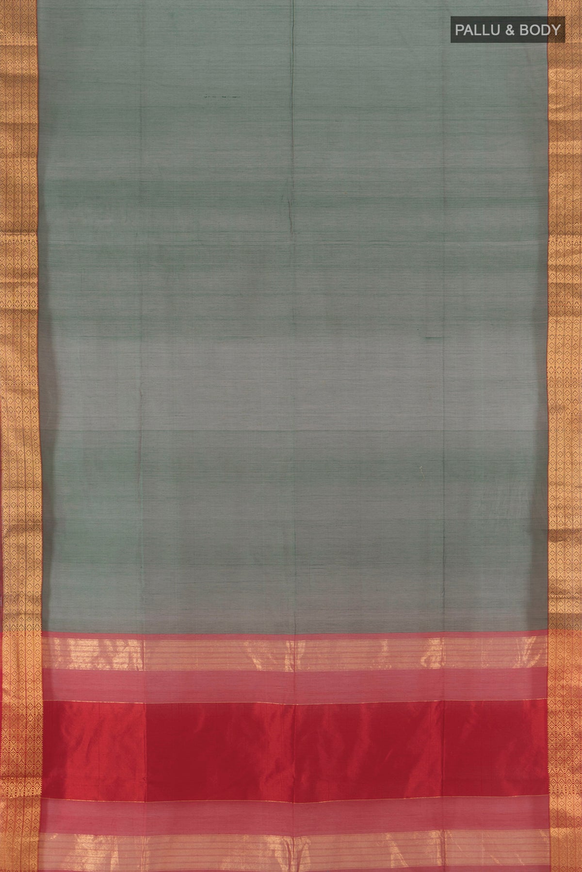 Flat view of Bottle Green Maheshwari Silk Cotton Saree with Plain Body and Zari Border. 