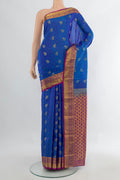 Pure Silk Royal Blue Kanchipuram Saree with Jacquard With Zari Butta on the body and Zari Border.  displayed on a mannequin