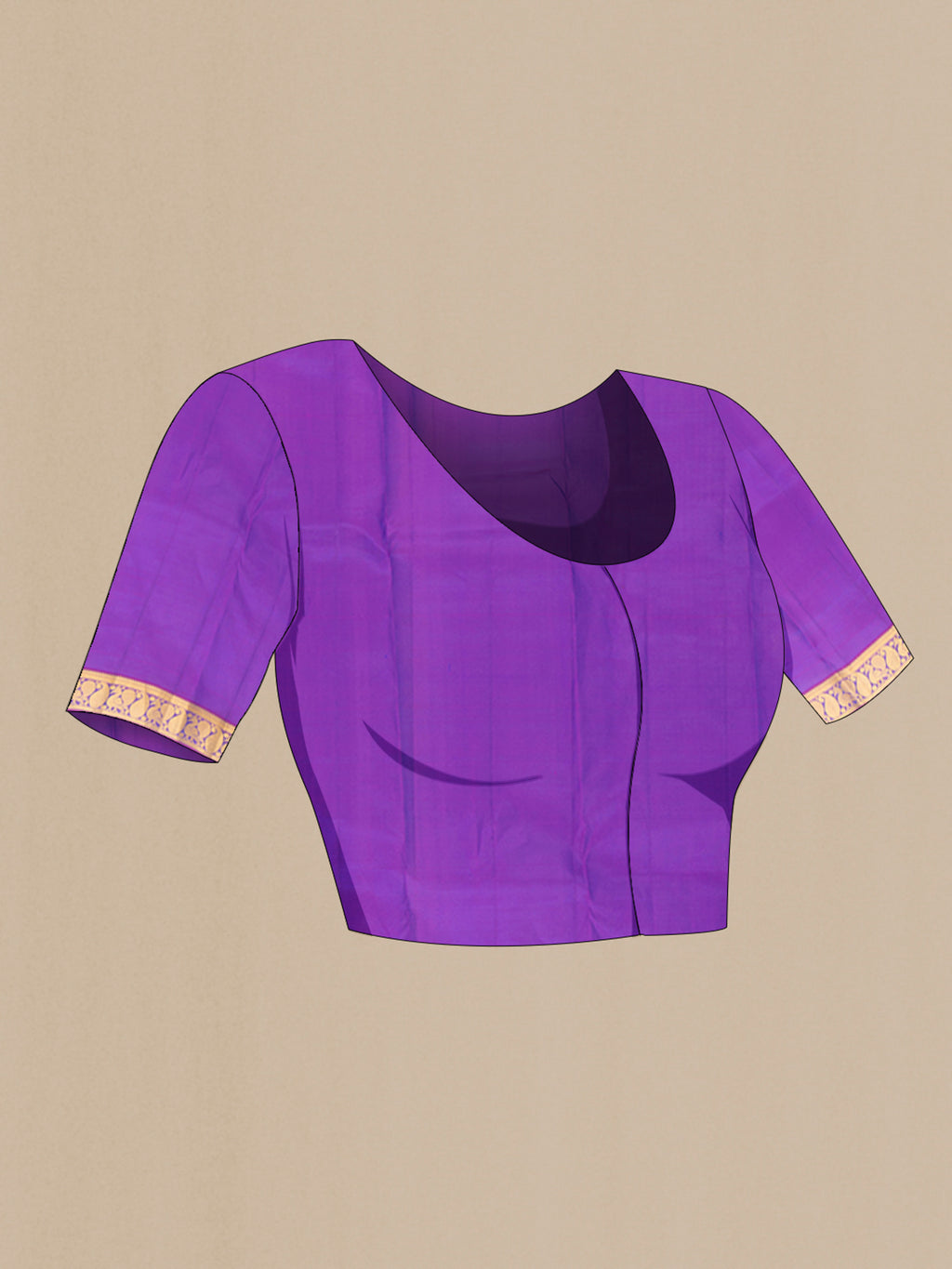 Close up image of the blouse of Royal Blue Kanjivaram Silk Saree with Zari Butta on the body and Zari Border. 