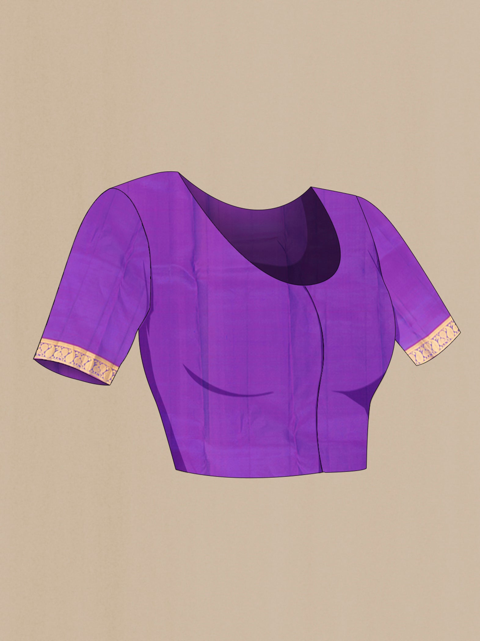 Close up image of the blouse of Royal Blue Kanjivaram Silk Saree with Zari Butta on the body and Zari Border. 