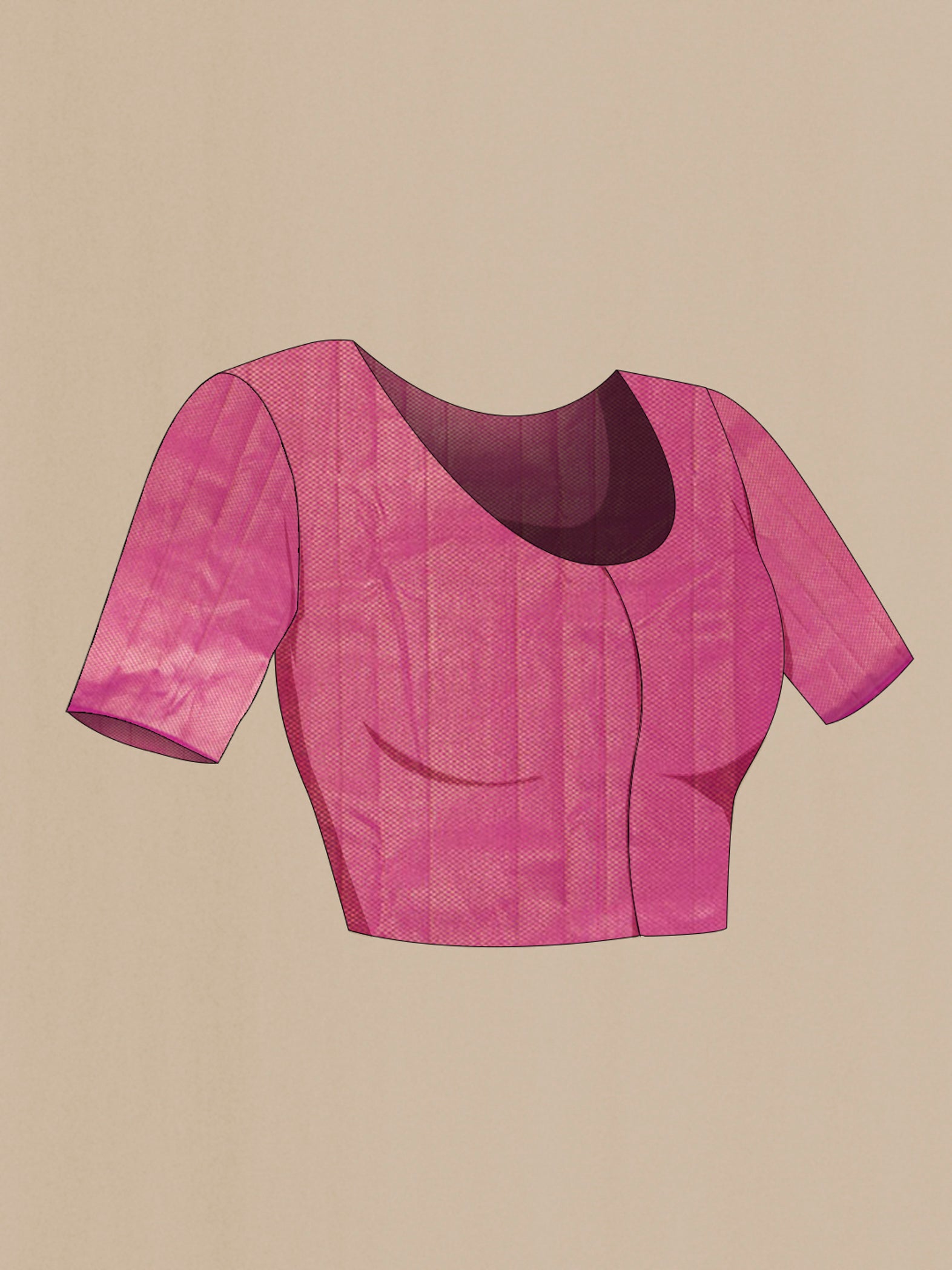 Close up image of the blouse of Coral Kanchipuram Silk Saree with Zari Brocade on the body and Zari Border. 
