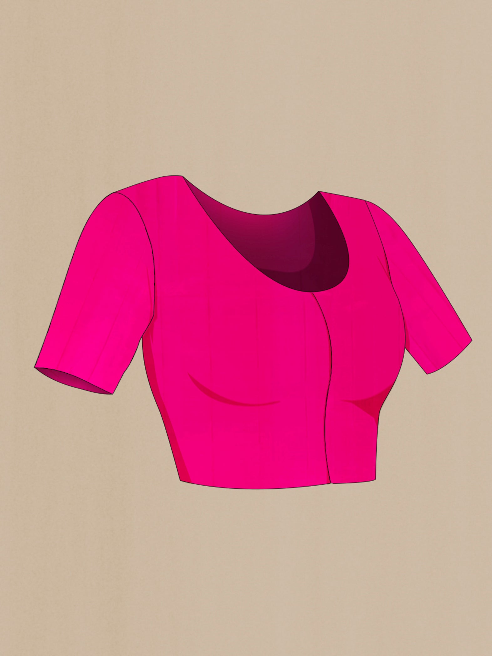 Close up image of the blouse of Pink Kanchipuram Silk Saree with Plain Body and Temple Border. 