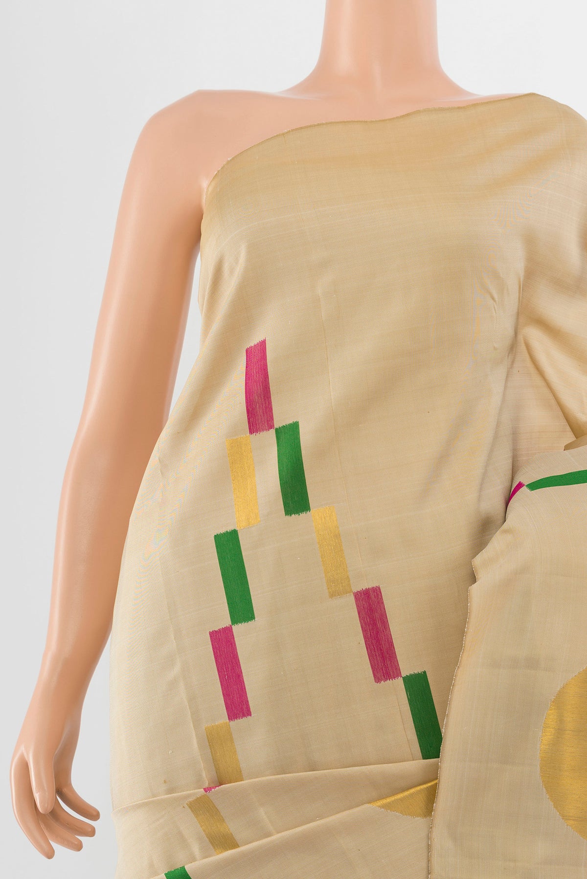 Border image of Pure Silk Pure Zari Beige Kanjivaram Saree with Zari Butta on the body and Silk Border. 