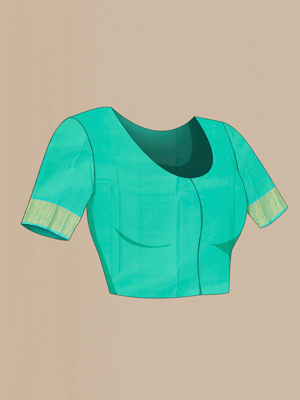 Close up image of the blouse of Purple Kanchipuram Silk Saree with Zari Butta on the body and Zari Border. 