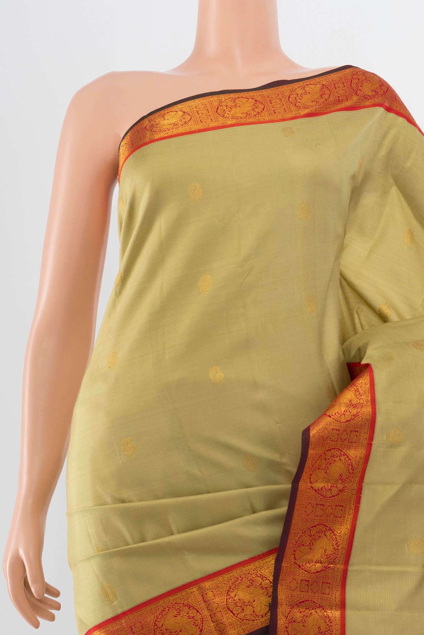 Border image of Pure Silk Pure Zari Sandal Kanchipuram Saree with Zari Butta on the body and Silk Border. 