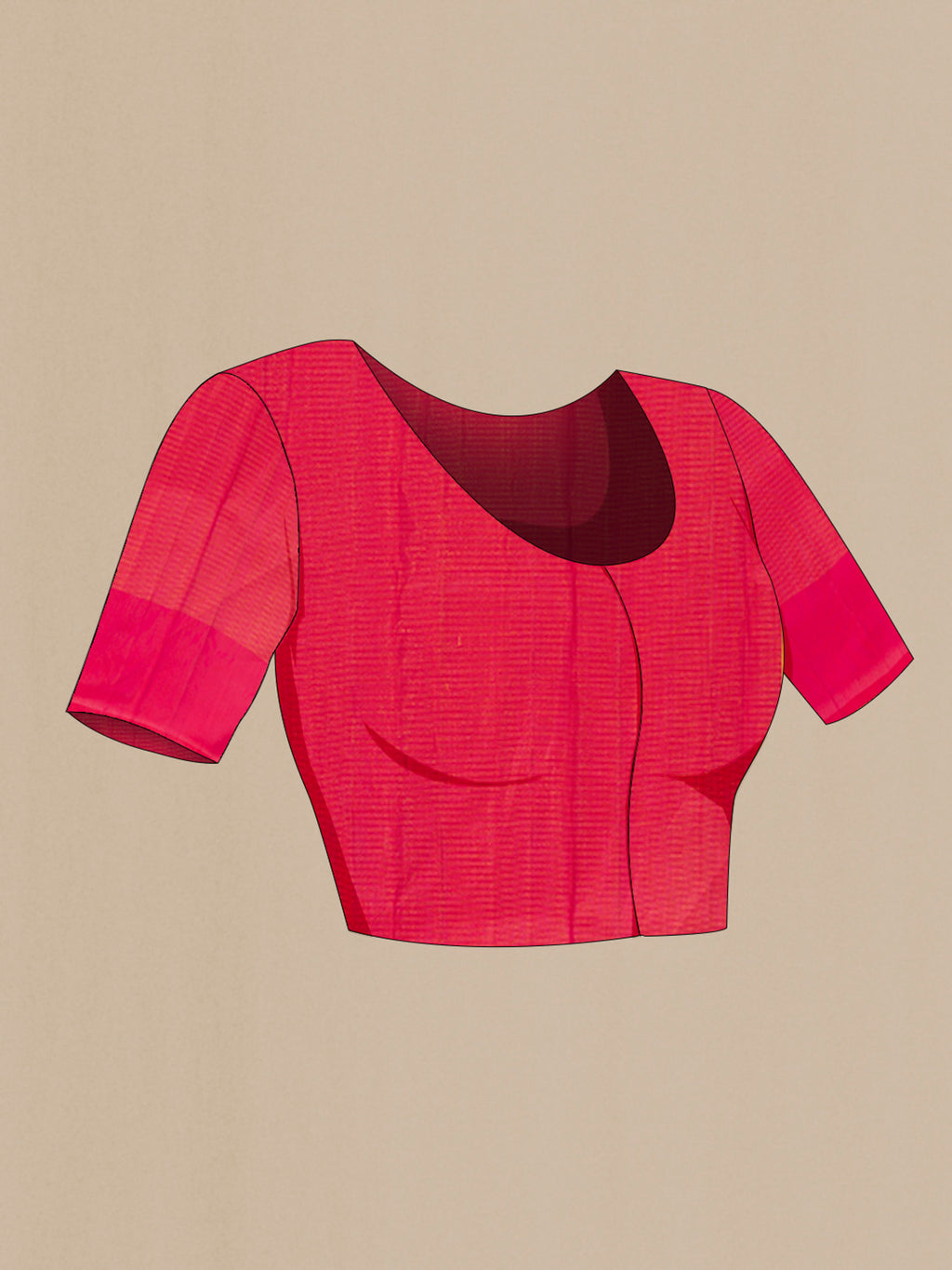 Close up image of the blouse of Pure Silk Pink Kanchipuram Saree with Zari Brocade on the body and Temple Border. 