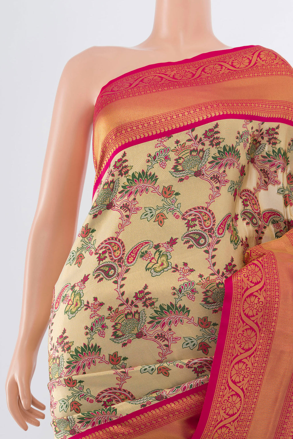Border image of Multi Color Art Silk Saree with Zari Butta on the body and Silk Border. 