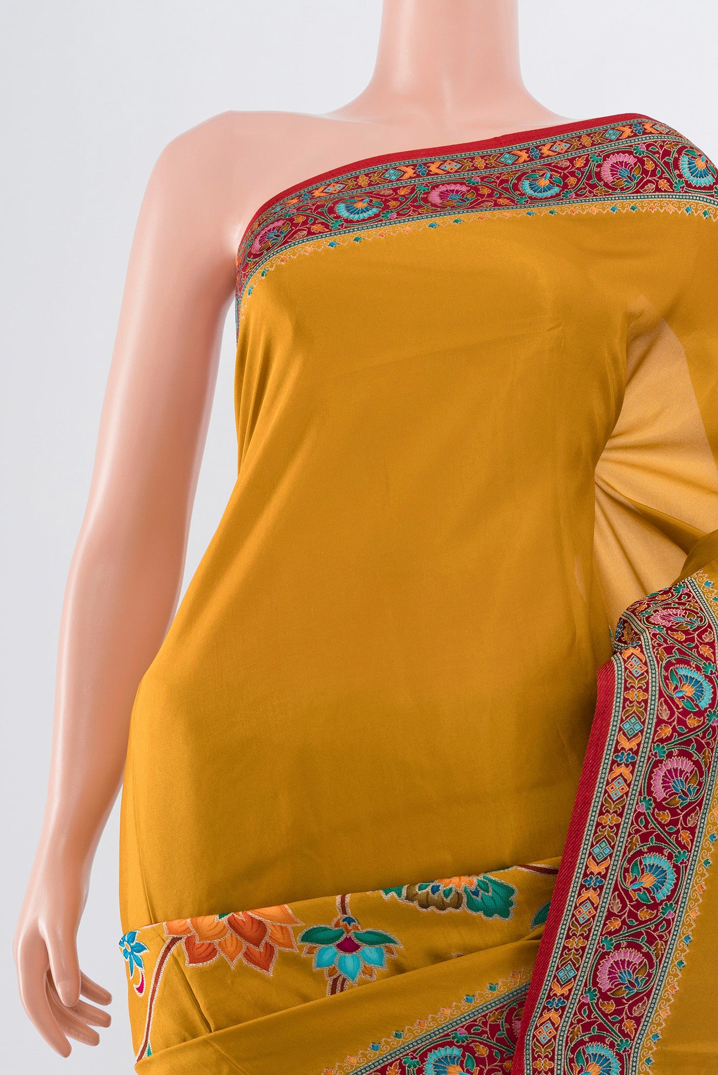 Border image of Mustard Art Silk Saree with Zari Butta on the body and Silk Border. 
