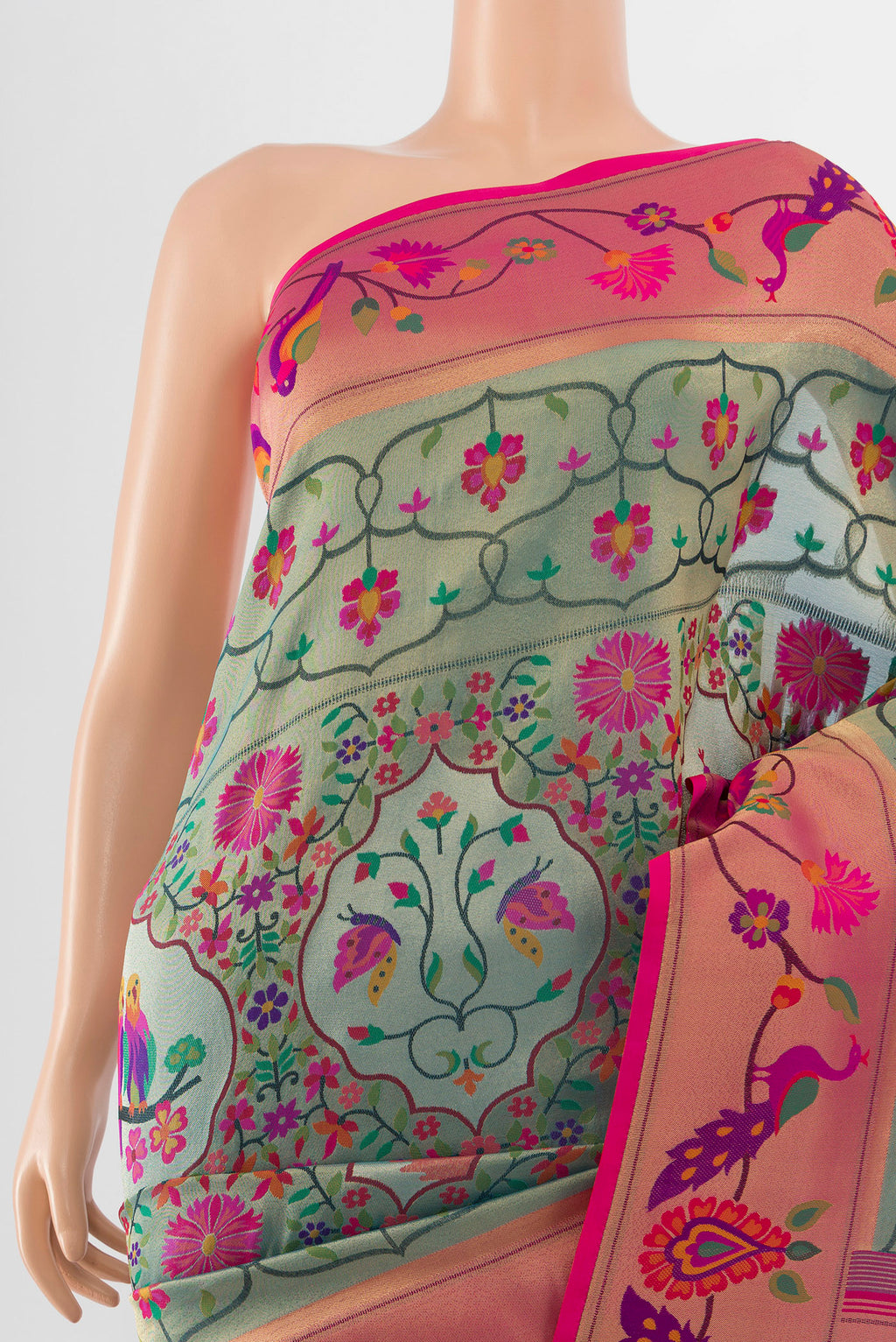 Border image of Multi Color Banarasi Silk Saree with Floral Print on the body and Silk Border. 