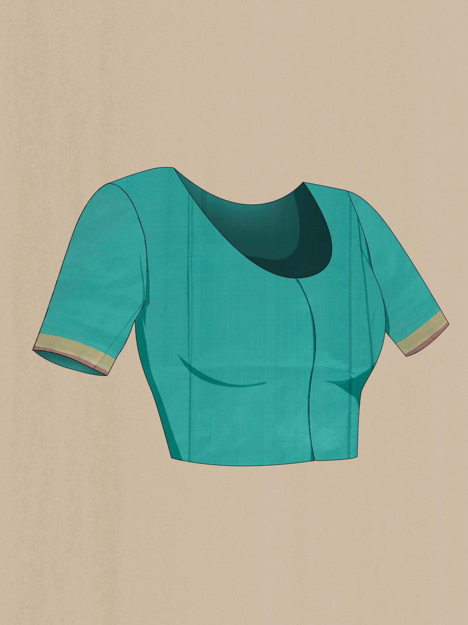 Close up image of the blouse of Light Blue Uppada Silk Saree with Zari Butta on the body and Zari Border. 