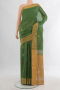 Pure Silk Green Uppada Saree with Zari Butta on the body and Zari Border.  displayed on a mannequin