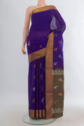 Pure Silk Violet Uppada Saree with Zari Butta on the body and Zari Border.  displayed on a mannequin