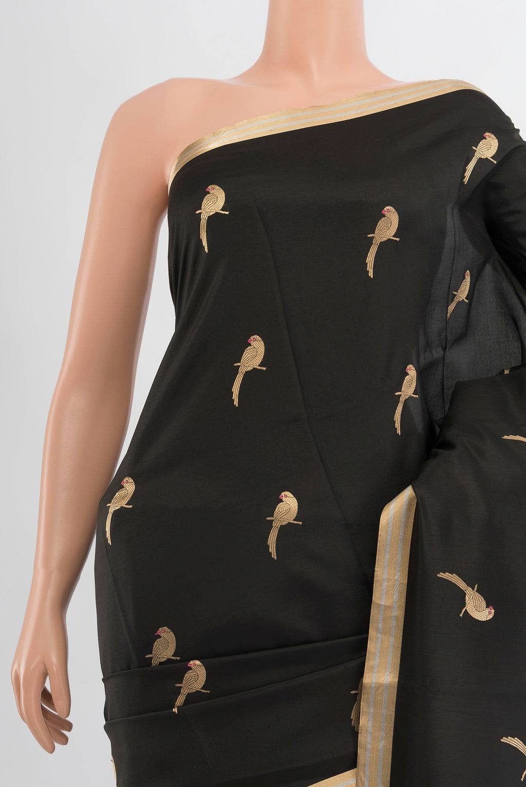Border image of Black Banarasi Katan Silk Saree with Zari Butta on the body and Silk Border. 